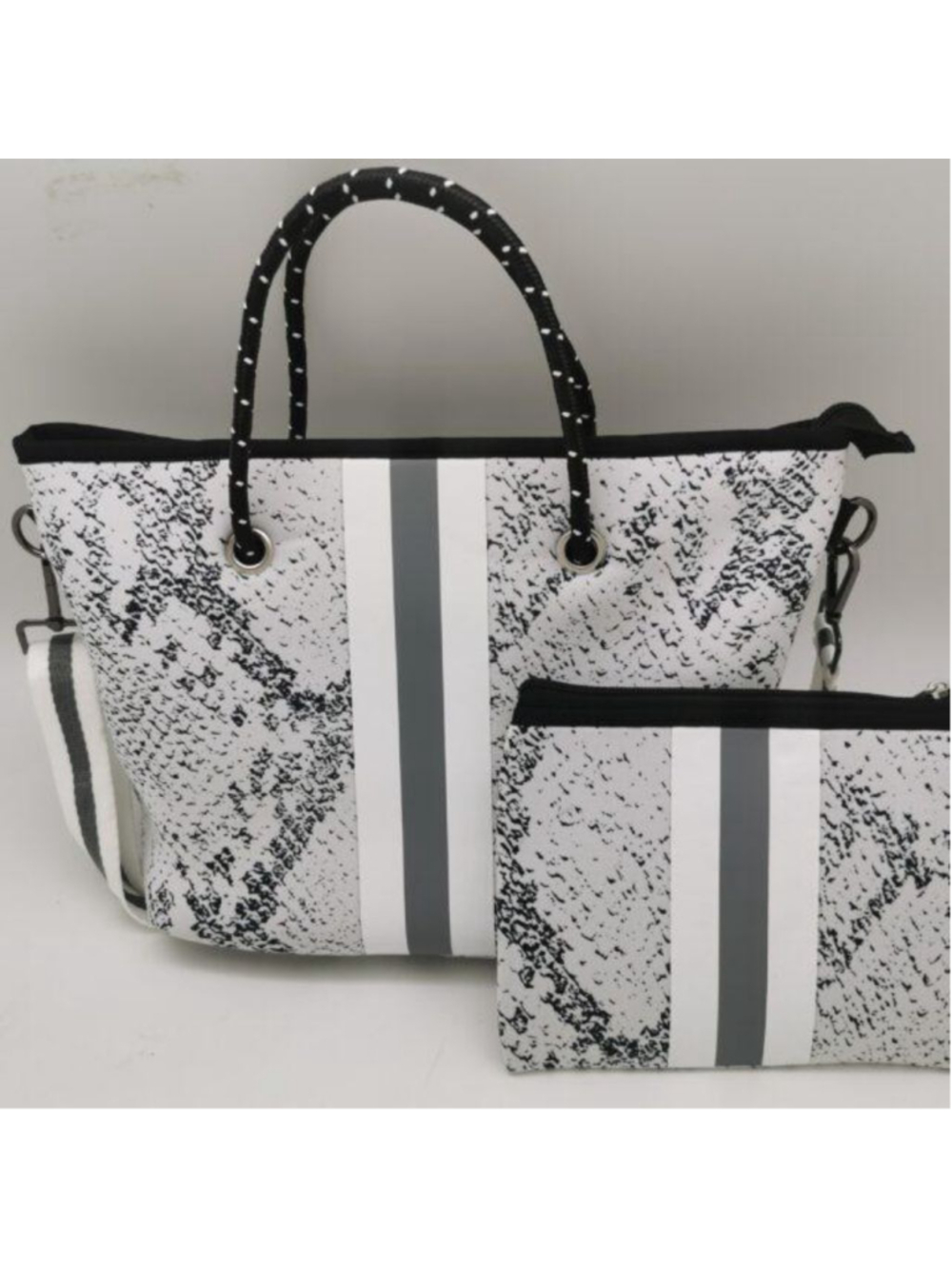 Neoprene Bag One Size White Black Snake Print